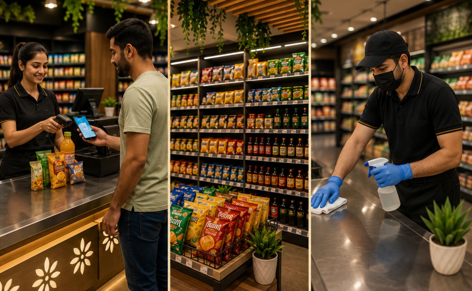 Neatly organized aisle of packaged snacks and confectionery inside a Fresco Mart store